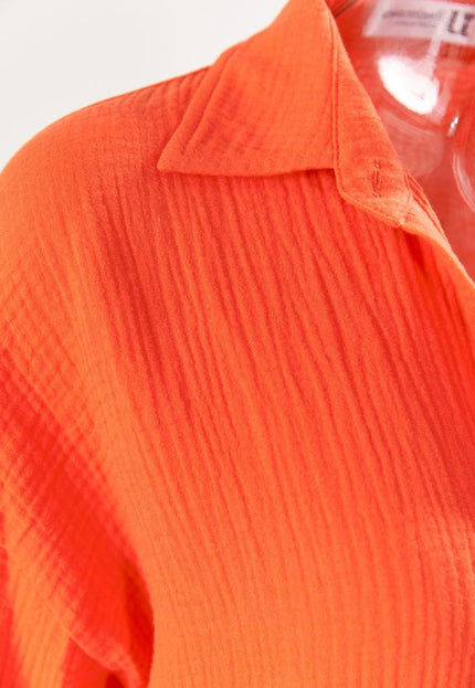 ORANJE-F Oranje Mousseline Blouse met Trompetmouwen