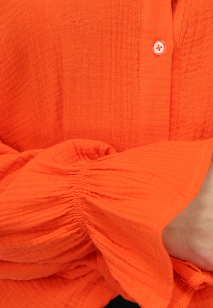 ORANJE-F Oranje Mousseline Blouse met Trompetmouwen