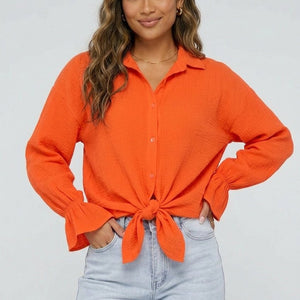 ORANJE-S Oranje Mousseline Blouse met Trompetmouwen