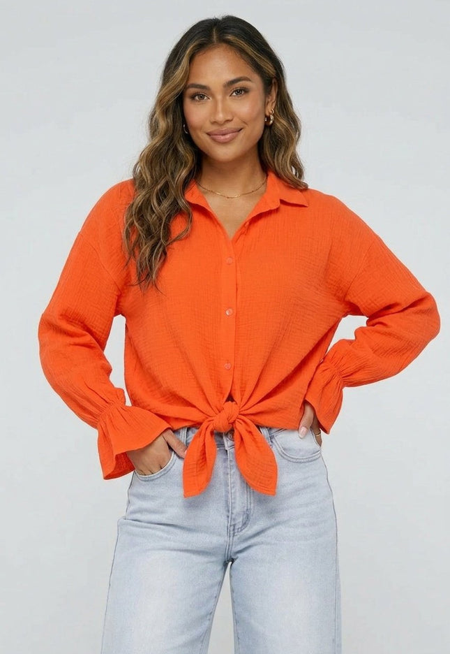 ORANJE-S Oranje Mousseline Blouse met Trompetmouwen