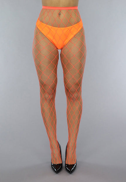 ORANJE-F Oranje Netpanty met Extra Grote Fishnet