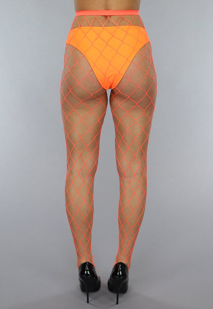 ORANJE-F Oranje Netpanty met Extra Grote Fishnet
