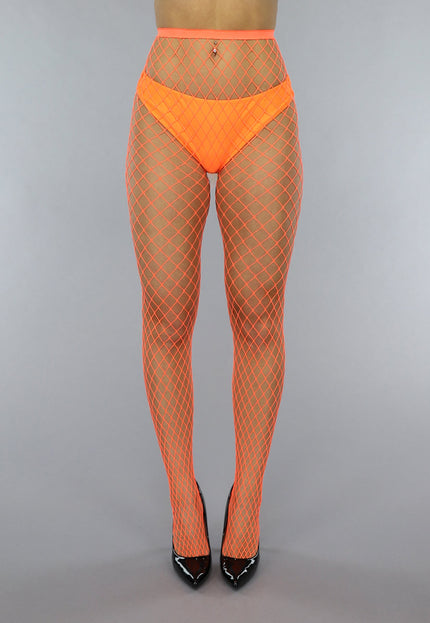 ORANJE-F Oranje Netpanty met Grote Fishnet