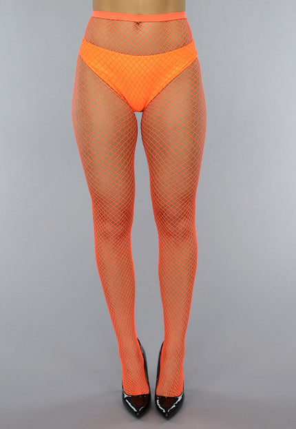 ORANJE-F Oranje Netpanty met Medium Fishnet
