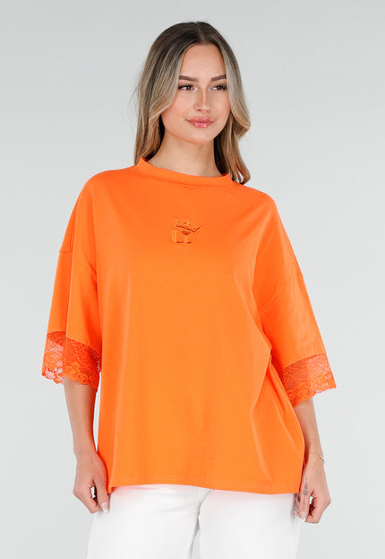 ORANJE-F Oranje Oversized T-Shirt met Kant
