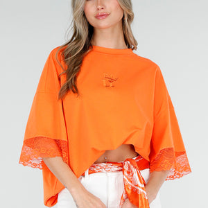 ORANJE-F Oranje Oversized T-Shirt met Kant