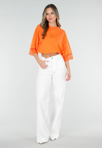 ORANJE-F Oranje Oversized T-Shirt met Kant