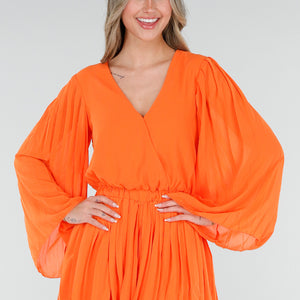 ORANJE-F Oranje Playsuit met Lange Mouwen en V Hals