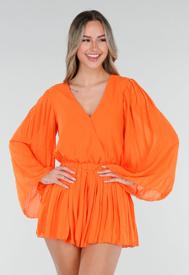 ORANJE-F Oranje Playsuit met Lange Mouwen en V Hals