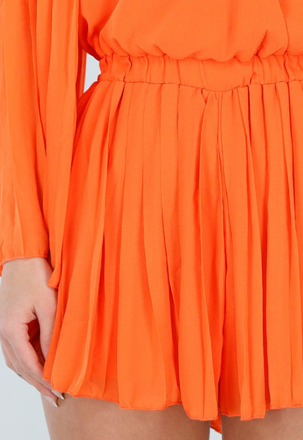 ORANJE-F Oranje Playsuit met Lange Mouwen en V Hals