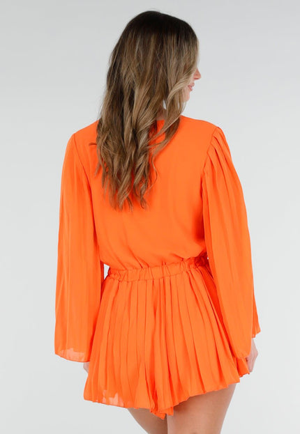 ORANJE-F Oranje Playsuit met Lange Mouwen en V Hals