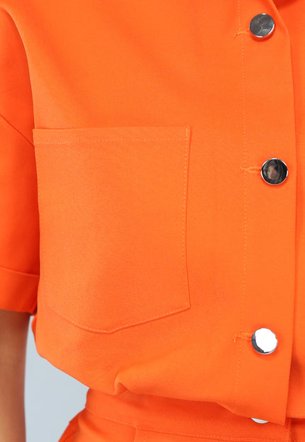 OP=OP.47.R Oranje Playsuit met Zilveren Knopen