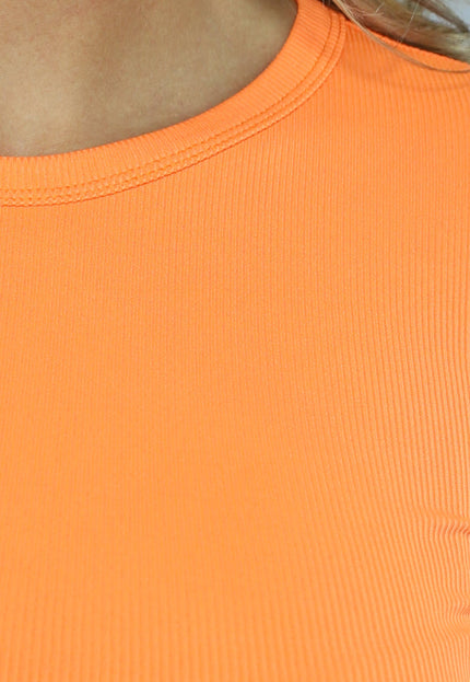 ORANJE-F Oranje Ribstof Crop Top met Lange Mouwen