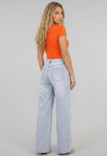 ORANJE-F Oranje Shortsleeve Top met Vierkante Hals