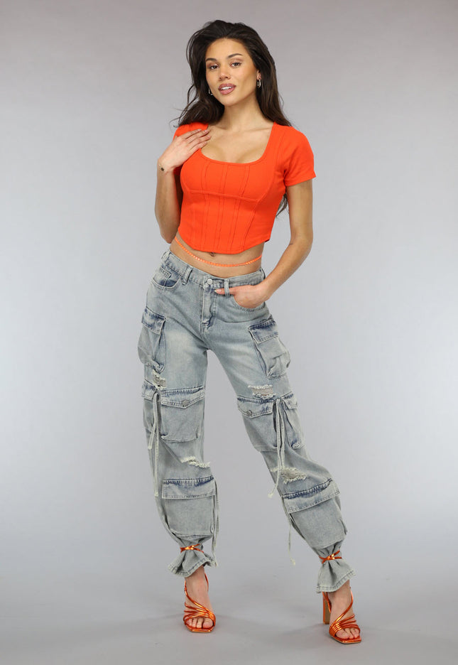 ORANJE-F Oranje Top met Korsetdetail