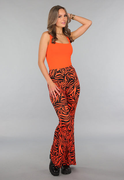 ORANJE-F Oranje Top met Vierkant Uitgesneden Hals