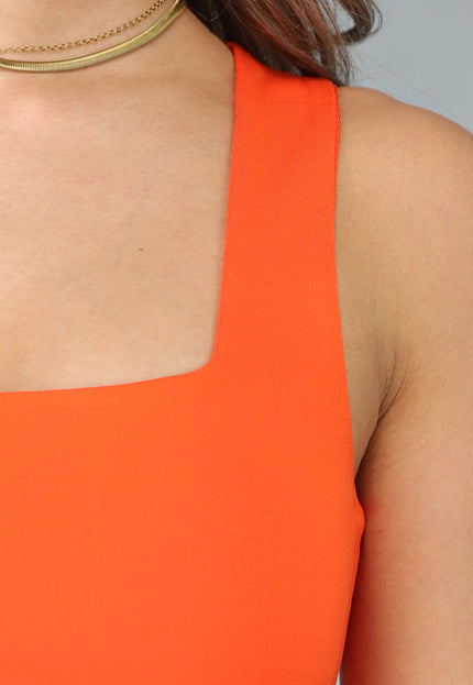 ORANJE-F Oranje Top met Vierkant Uitgesneden Hals