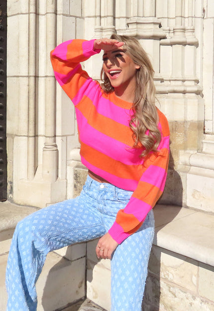 ORANJE-F Oranje/Roze Gestreepte Trui