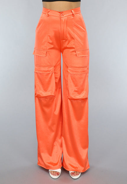 ORANJE-F Satijnen Oranje Cargo Broek