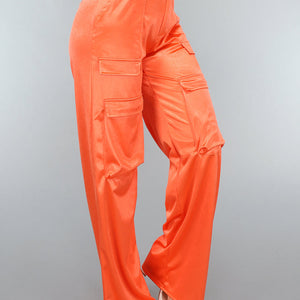ORANJE-F Satijnen Oranje Cargo Broek