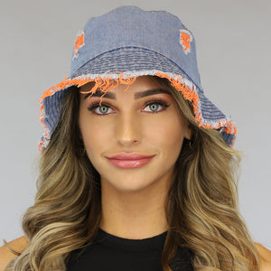 ORANJE-S Denim Bucket Hat met Oranje Details
