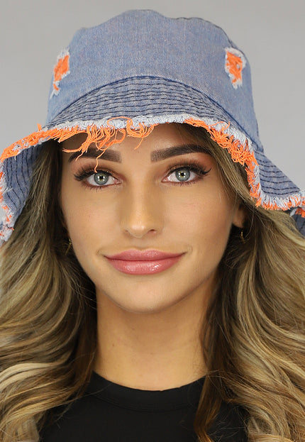ORANJE-S Denim Bucket Hat met Oranje Details