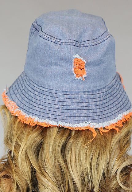 ORANJE-S Denim Bucket Hat met Oranje Details