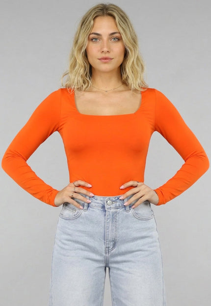 ORANJE-S Oranje Longsleeve Top met Vierkante Hals