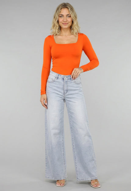 ORANJE-S Oranje Longsleeve Top met Vierkante Hals