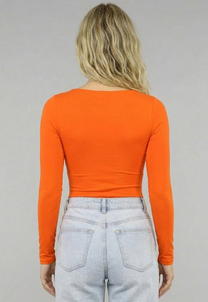 ORANJE-S Oranje Longsleeve Top met Vierkante Hals