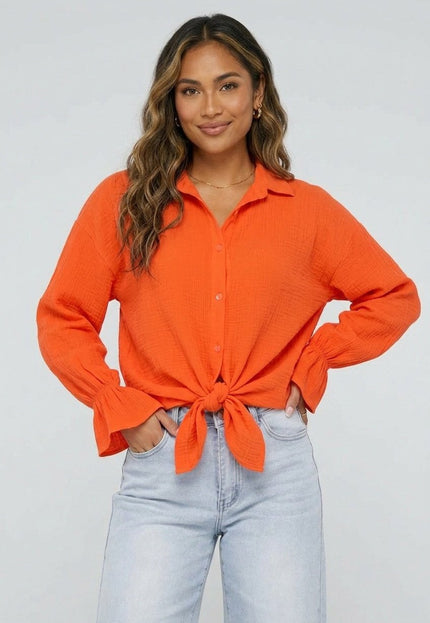 ORANJE-S Oranje Mousseline Blouse met Trompetmouwen