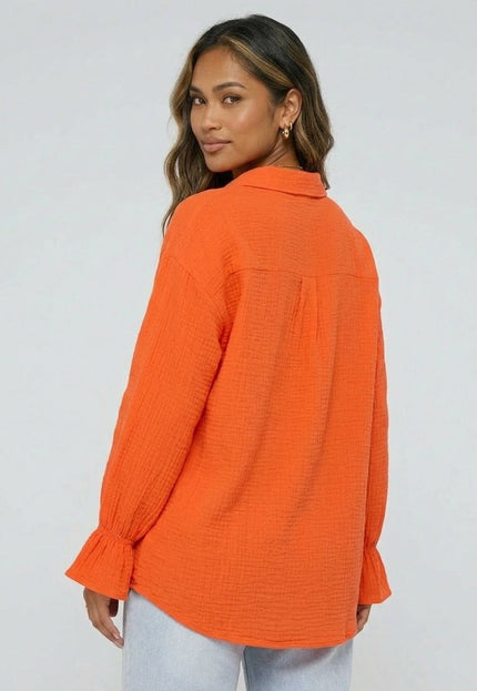 ORANJE-S Oranje Mousseline Blouse met Trompetmouwen