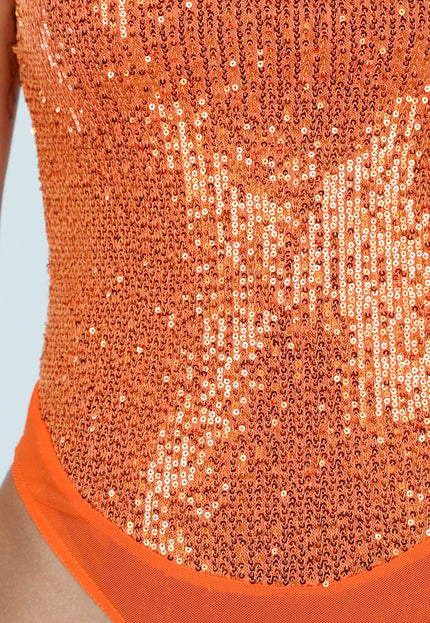 ORANJE-S Oranje Pailletten Body met V Hals