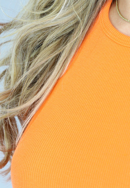 ORANJE-S Oranje Rib Top met Uitsnede en Racer Hals