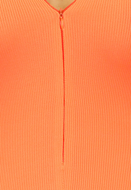 Oranje Stretch Rib Jumpsuit met Rits