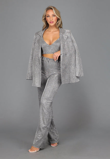 OP=OP.38.R Oversized Zilveren Glitter Blazer