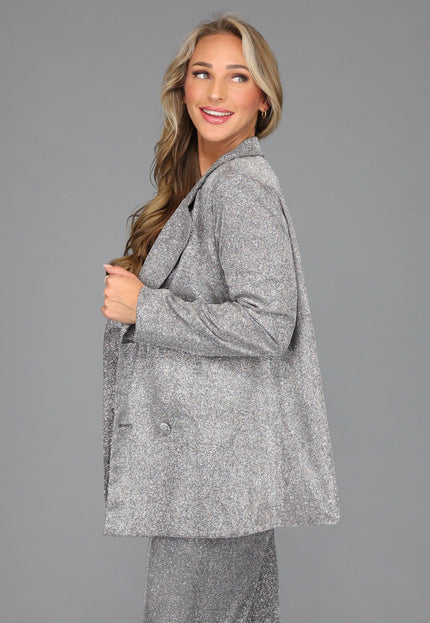 OP=OP.38.R Oversized Zilveren Glitter Blazer