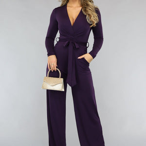 Paarse Jumpsuit met Wijde Pijpen