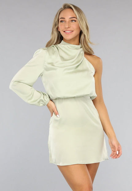 Pastelgroene Satijnen One Shoulder Jurk