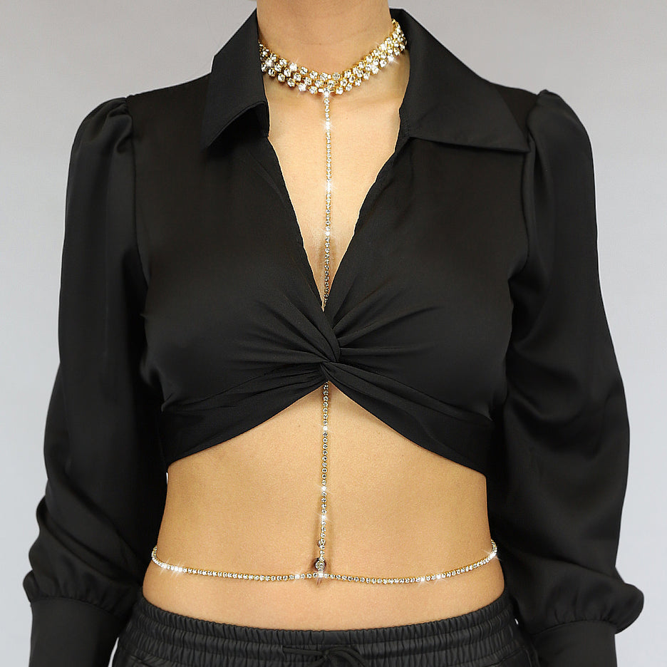 PU Bodychain met Choker en Steentjes