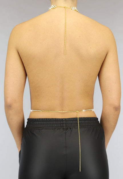 PU Bodychain met Choker en Steentjes