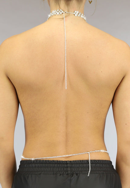 PU Bodychain met Choker en Steentjes