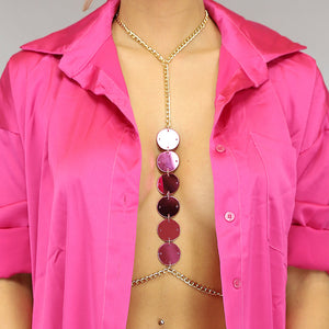 PU Bodychain met Zilveren en Roze Spiegeltjes