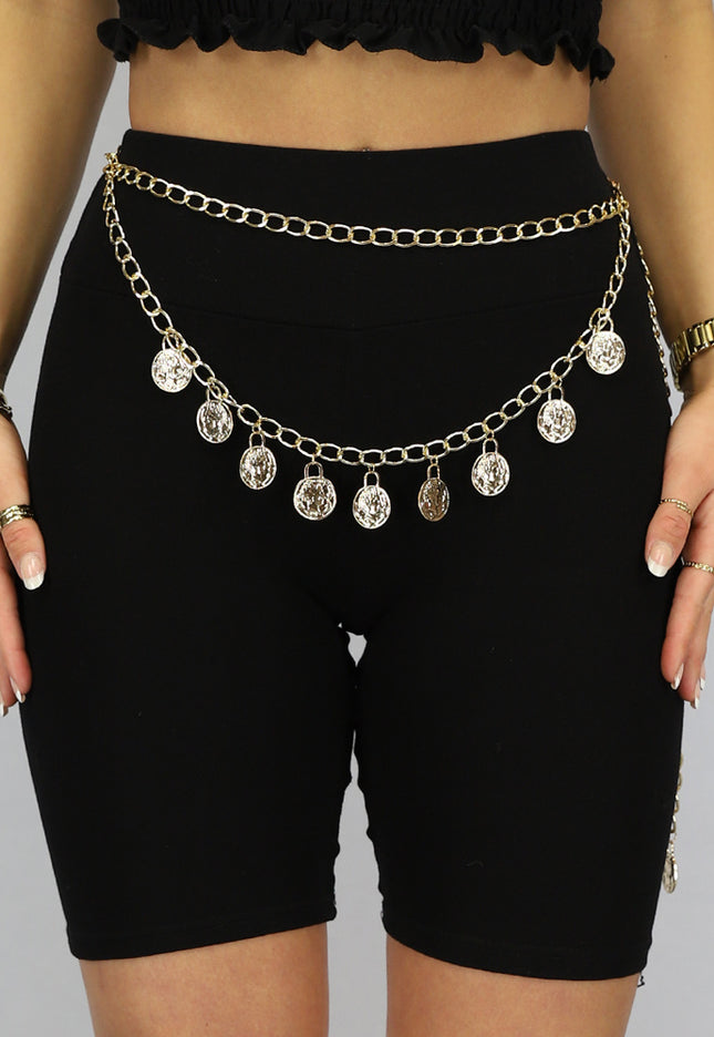 PU Dubbele Bellychain met Coins