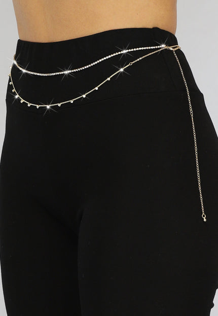 PU Dubbele Buikketting met Steentjes