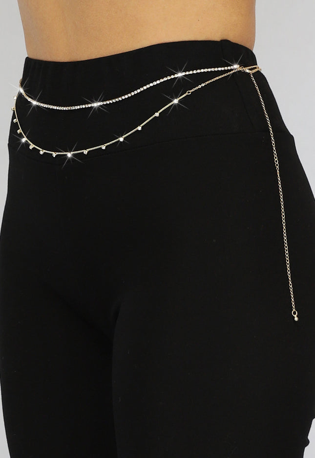 PU Dubbele Buikketting met Steentjes
