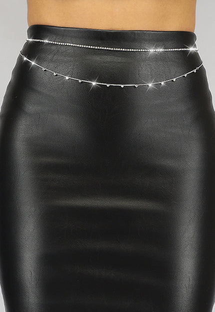 PU Dubbele Buikketting met Steentjes