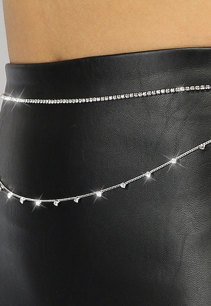 PU Dubbele Buikketting met Steentjes