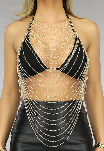 PU Goudkleurige Layered Bodychain met Oorbellen