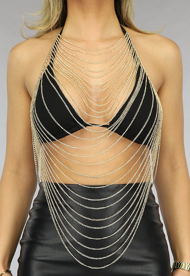 PU Goudkleurige Layered Bodychain met Oorbellen